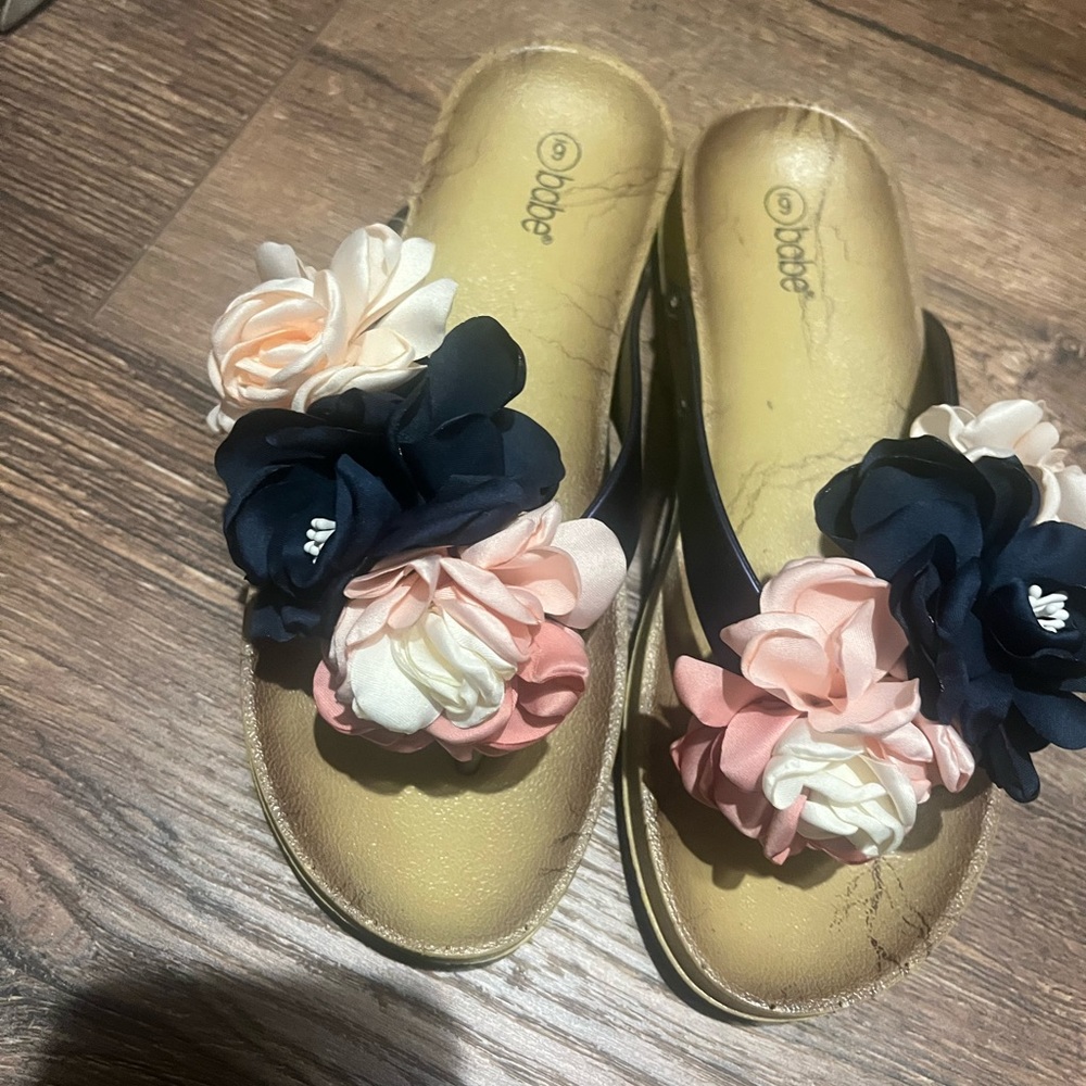 Babe  Gold and Pink Floral Sandals
